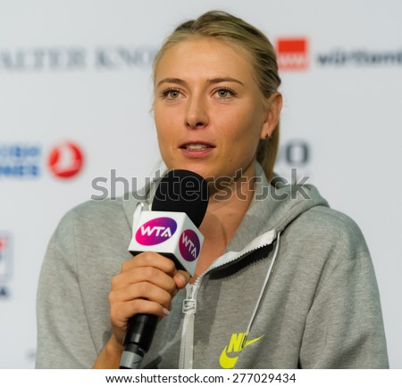 STUTTGART, GERMANY - APRIL 20 : Maria Sharapova talks to the media at the 2015 Porsche Tennis Grand Prix WTA Premier tennis tournament