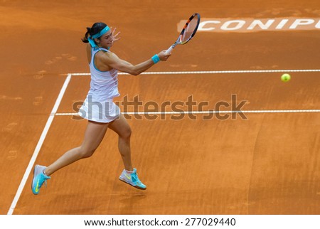 STUTTGART, GERMANY - APRIL 23 : Caroline Garcia in action at the 2015 Porsche Tennis Grand Prix WTA Premier tennis tournament