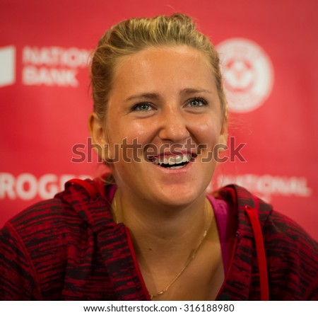 TORONTO, CANADA - AUGUST 13 :  Victoria Azarenka talks to the media at the 2015 Rogers Cup WTA Premier 5 tennis tournament