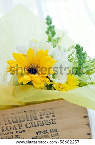 yellow bouquet in the box