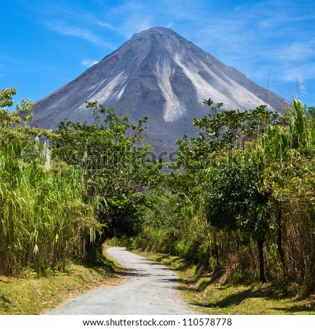 A dirt road leading to the active side of Arenal Volcano, Costa Rica.