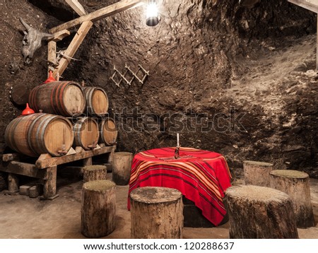 Cozy atmosphere in a wine cellar in Melnik, Bulgaria.