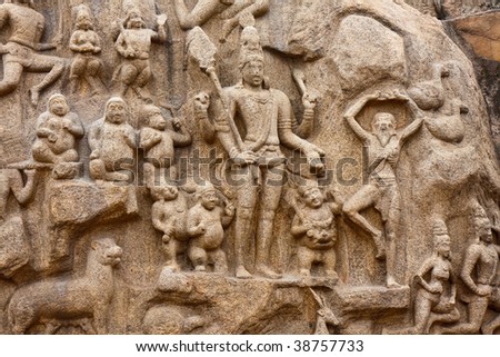 Detail from the Arjuna\'s Penance (or Descent of the Ganges) Bas-relief in Mahabalipuram, India.