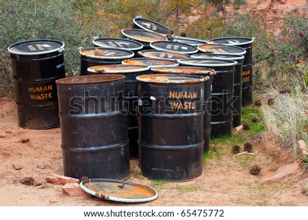 Human waste barrels at Angels Landing in Zion Canyon National Park, Utah.