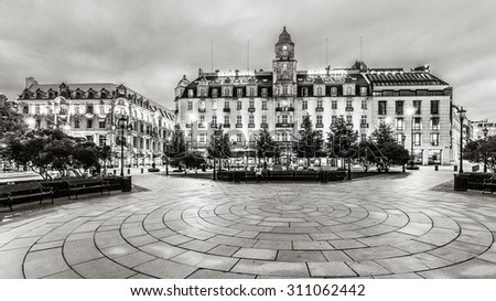 OSLO, NORWAY - JULY 13: The plaza in front of the Parliament and the Grand Hotel on July 13 2015 in Oslo, Norway. The Nobel Prize winners stay at this hotel.