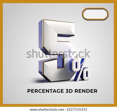3D Render number 5% blue white color