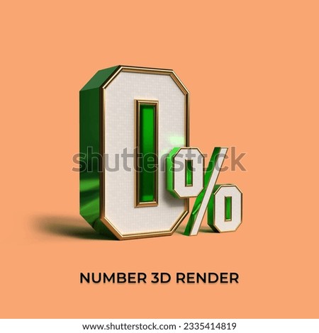 3D render number 0% percentage sale green color