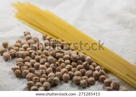 Chickpea and pasta on a white bag