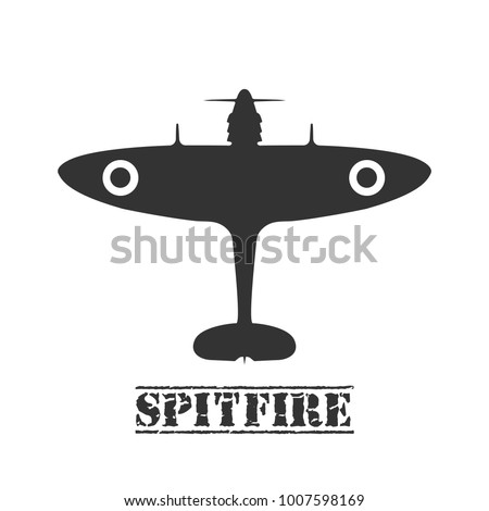 World War II airplane fly machine - Supermarine Spitfire aircraft vehicle silhouette icon isolated