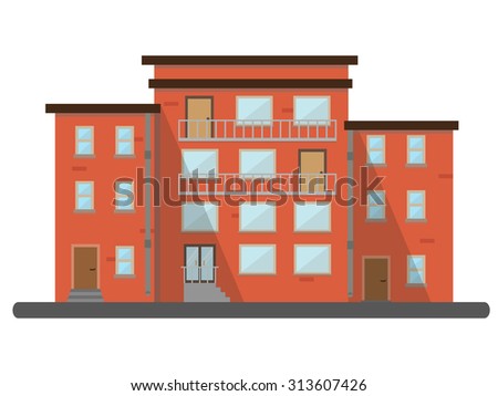 Retro flat metropolitan residential brick house city scenery background vector buildings illustration