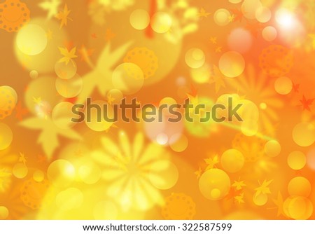 Autumn leaves sunny background. Abstract fall bokeh with lens flare effect. Blurred yellow and orange fall autumn background. Beautiful fall forest with maple leaves flying in the air.