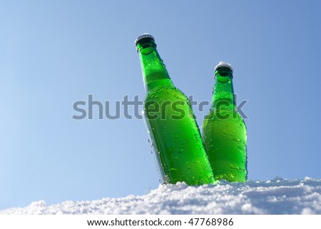 beer bottles in snow
