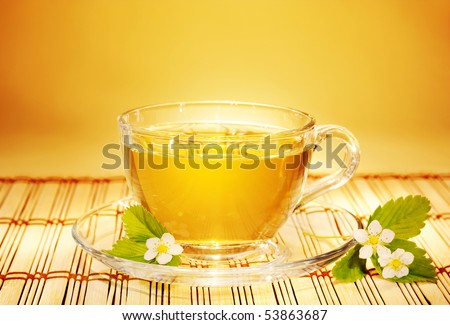 strawberry tea in soft warm morning light
