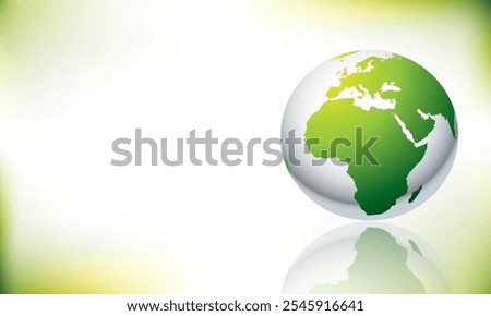 A stylized green globe with Africa in focus, symbolizing environmental consciousness and sustainability. Its soft reflection adds elegance, making it suitable for eco-themed or environmental designs