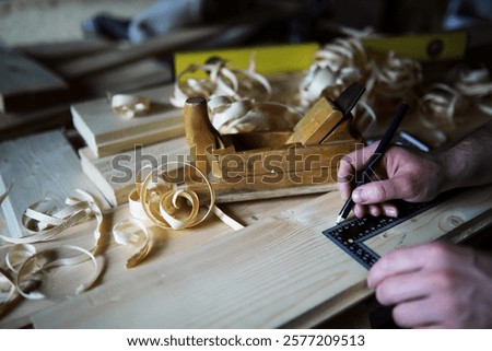 Similar – Image, Stock Photo Woodworking tools on wooden table