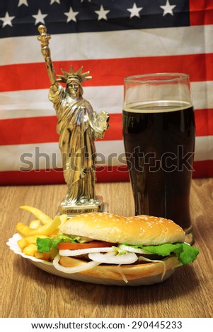 American symbols burger beer flag Statue of Liberty