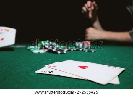 poker chips on the cloth combination of cards