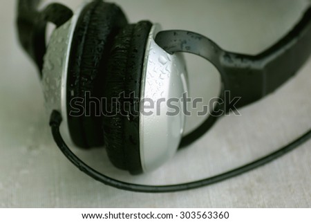 Headphones in water drops