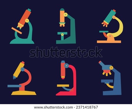 microscope icon set colorful science school molecular biology microbiology microscopy healthcare biotechnology flat logo genetics chemistry life sciences research laboratory drug discovery vector 
