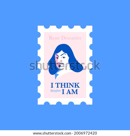 Rene Descartes vector stamp with quote I think therefore I am Foto stock © 