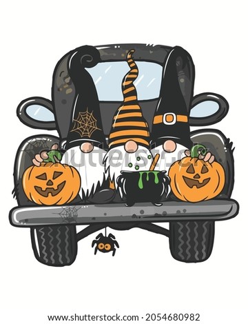 Car Gnomess Pumpkin Happy Halloween Vector illustration. Happy Halloween Background Vector illustration