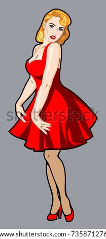 Image Of A Sexy Lady In Red Dress In A Traditional Style Of Old School Tattoo Image Of A Sexy Lady In Red Dress In A Traditional Style Of Old School Tattoo