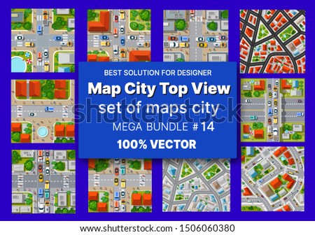 Map city top view set architecture design houses buildings transportation of blocks module of areas of the city construction and designing of the plan apartment of business of the urban environment