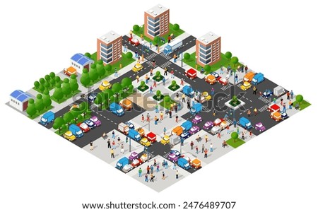 Isometric 3d illustration park trees forest nature elements white background for landscape design. Vector isolated. For a city map, games, and your town