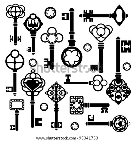 Silhouettes Set Of Keys And Locks On A White Stock Vector Illustration ...