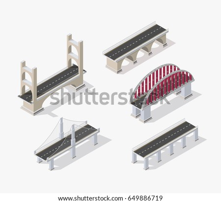 The bridge skyway of urban infrastructure is isometric for games, applications of inspiration and creativity. City transport organization objects in 3D dimensional form