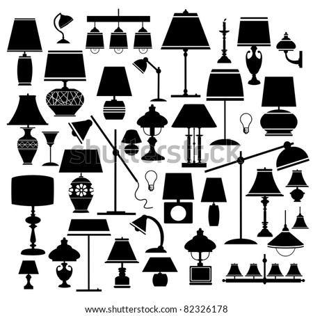 A set of silhouettes of household lamps and floor light