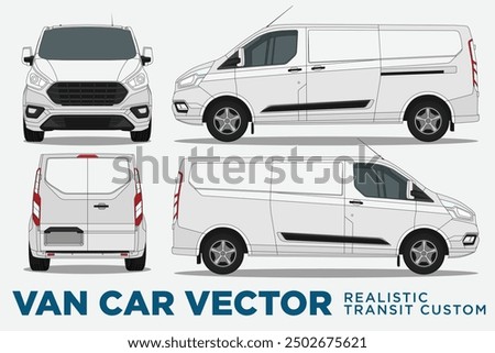 Van Car Vector - Realistic car transit custom mock up for car branding on White background. Van Vector-View from side, front, back