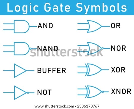 all logic gate symbols isolated on white background