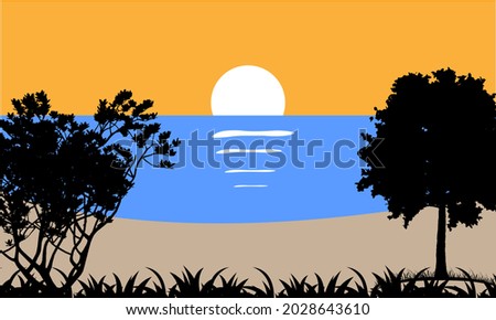 Wallpaper nature background with paper waves and seacoast for banner, invitation, poster or web site design. Paper cut style, space for text, vector illustration