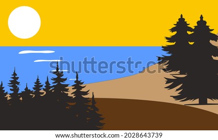 nature background with paper waves and seacoast for banner, invitation, poster or web site design. Paper cut style, space for text, vector illustration