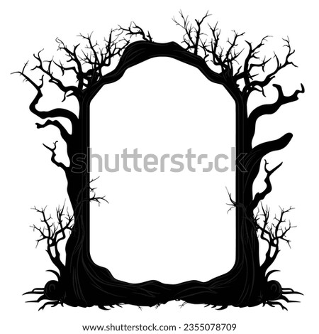 Vector gothic style frame from trees with gnarled branches in a dark mood for Halloween, clipart illustration