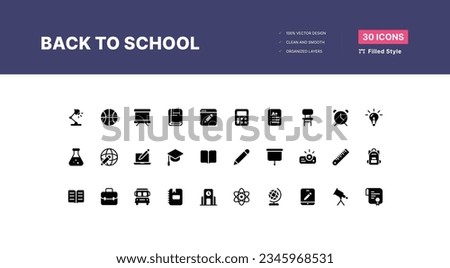 30 Back to School Icons Pack - Filled Style