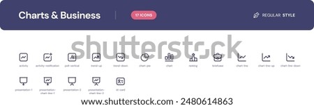 Charts and Business icon set. Essential UI Icons Set in Line Style. The set consists of essential and commonly-used icons that every UI designer needs.