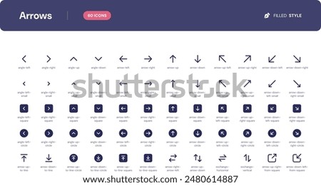 Arrows icon set. Essential UI Icons Set in Filled Style. The set consists of essential and commonly-used icons that every UI designer needs.