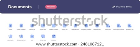 Documents icon set. Essential UI Icons Set in Duotone Style. The set consists of essential and commonly-used icons that every UI designer needs.
