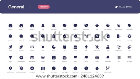 General icon set. Essential UI Icons Set in Filled Style. The set consists of essential and commonly-used icons that every UI designer needs.