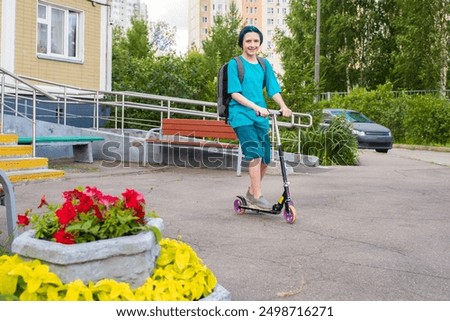 Similar – Image, Stock Photo Riding scooter in skate park