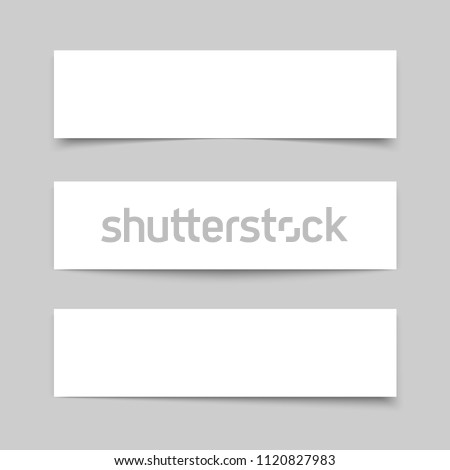 Mock up banner. Set of blank white banners with different transparent shadow on gray background. Vector illustration.