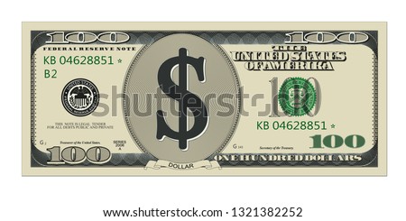 One hundred dollar bill. High quality, detailed american banknote. Isolated vector illustration on white background.