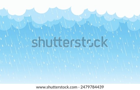 Rain drops on blue background. Falling water drops. Nature rainfall.