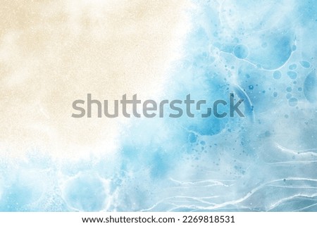 Fluid abstract art designed as a beach landscape with alcohol ink and watercolor painting technique. Suitable for natural background, banner, invitation card, or cosmetic product.