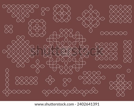 Indian Traditional and Cultural Kolam design vector, set of home decor patterns.