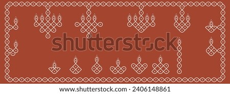 Indian Traditional and Cultural deepam pulli Kolam design vector, set of editable home decor patterns background.