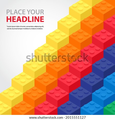 Banner vector toy element with colorful block bricks toy like Lego for flyer, poster, web, ads, and social media. Lego building brick toy template design.