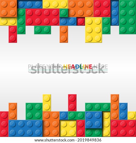 Banner vector toy element with colorful block bricks toy like Lego for flyer, poster, web, ads, and social media. Lego brick toy template design.